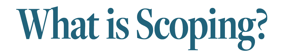 what is scoping? ScopeSchool Text reads "What is Scoping?" in large, blue serif font on a white background.
