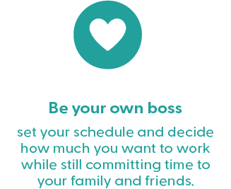 Asset 79 ScopeSchool Teal heart icon above text: "Be your own boss. Set your schedule and decide how much you want to work while still committing time to your family and friends.
